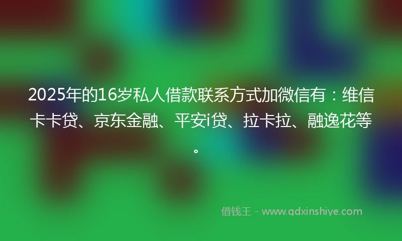 2025年的16岁私人借款联系方式加微信有：维信卡卡贷、京东金融、平安i贷、拉卡拉、融逸花等。