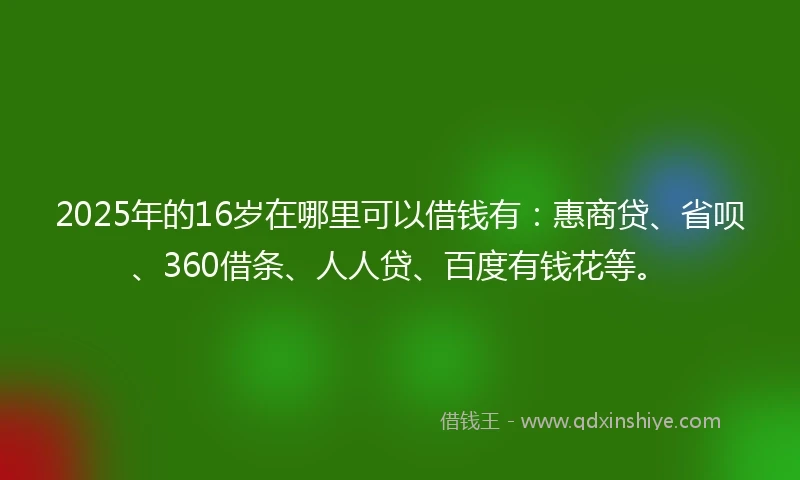 2025年的16岁在哪里可以借钱有：惠商贷、省呗、360借条、人人贷、百度有钱花等。