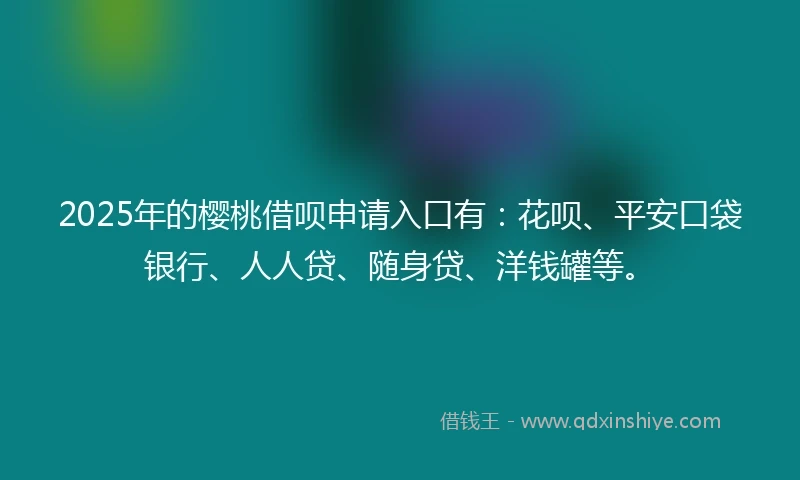 2025年的樱桃借呗申请入口有：花呗、平安口袋银行、人人贷、随身贷、洋钱罐等。