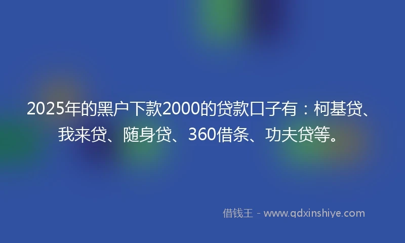 2025年的黑户下款2000的贷款口子有:柯基贷、我来贷、随身贷、360借条、功夫贷等。