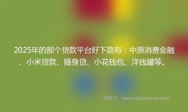 2025年的那个贷款平台好下款有：中原消费金融、小米贷款、随身贷、小花钱包、洋钱罐等。