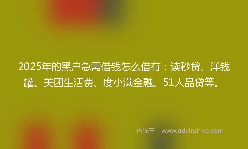 2025年的黑户急需借钱怎么借有：读秒贷、洋钱罐、美团生活费、度小满金融、51人品贷等。