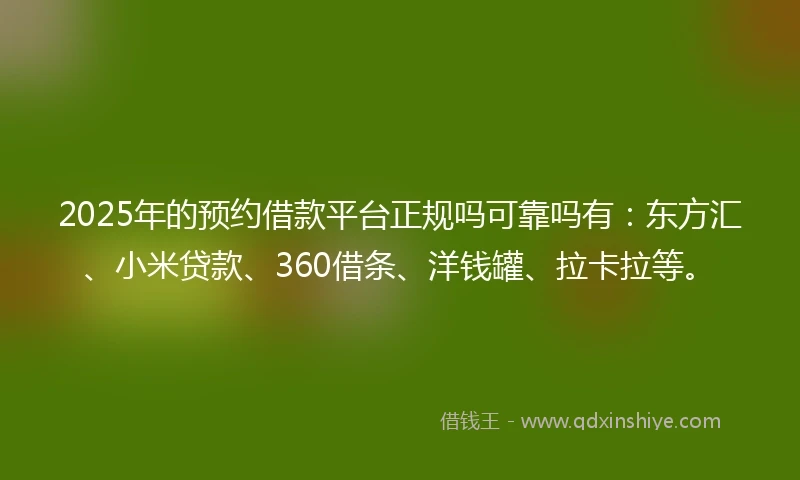 2025年的预约借款平台正规吗可靠吗有：东方汇、小米贷款、360借条、洋钱罐、拉卡拉等。
