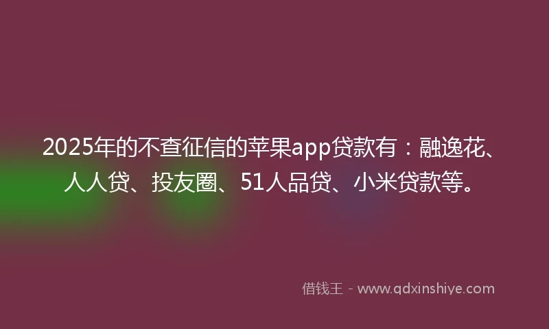 2025年的不查征信的苹果app贷款有：融逸花、人人贷、投友圈、51人品贷、小米贷款等。
