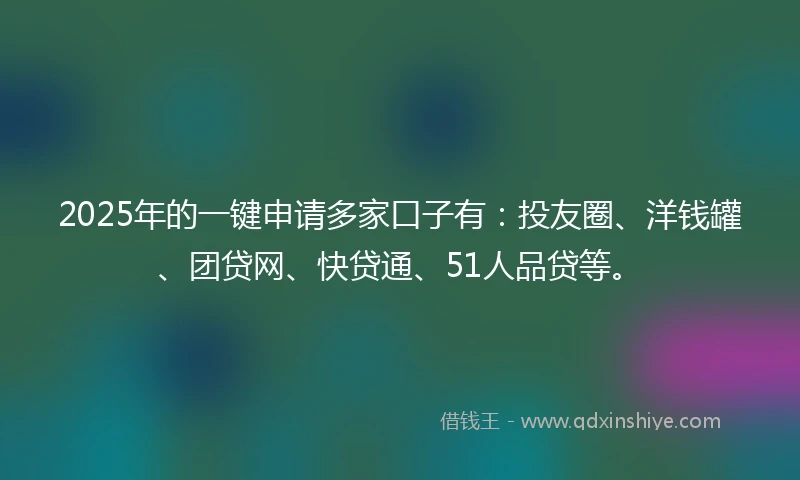2025年的一键申请多家口子有：投友圈、洋钱罐、团贷网、快贷通、51人品贷等。