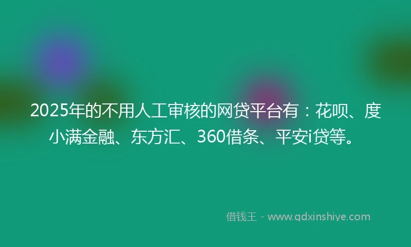 2025年的不用人工审核的网贷平台有：花呗、度小满金融、东方汇、360借条、平安i贷等。