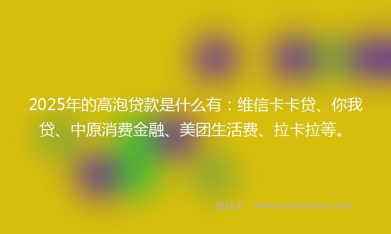2025年的高泡贷款是什么有:维信卡卡贷、你我贷、中原消费金融、美团生活费、拉卡拉等。