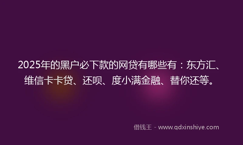 2025年的黑户必下款的网贷有哪些有：东方汇、维信卡卡贷、还呗、度小满金融、替你还等。
