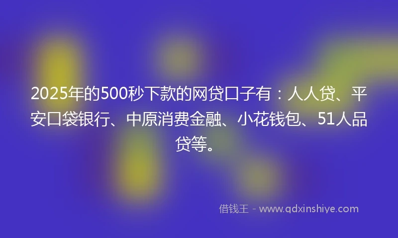 2025年的500秒下款的网贷口子有：人人贷、平安口袋银行、中原消费金融、小花钱包、51人品贷等。