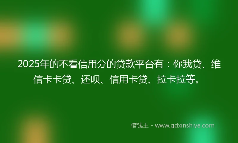 2025年的不看信用分的贷款平台有：你我贷、维信卡卡贷、还呗、信用卡贷、拉卡拉等。