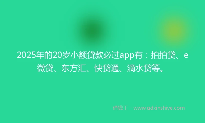2025年的20岁小额贷款必过app有：拍拍贷、e微贷、东方汇、快贷通、滴水贷等。