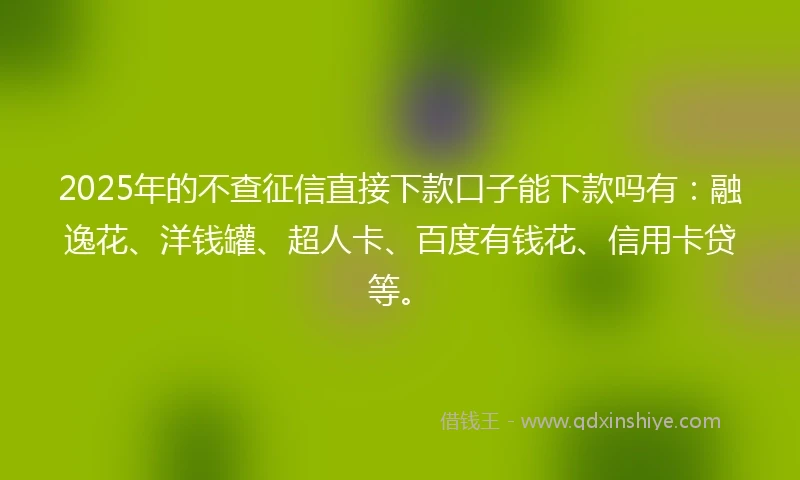 2025年的不查征信直接下款口子能下款吗有:融逸花、洋钱罐、超人卡、百度有钱花、信用卡贷等。