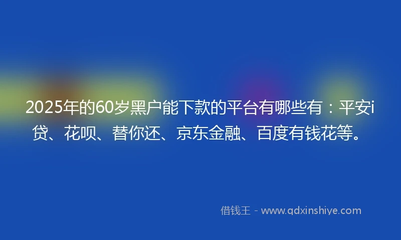 2025年的60岁黑户能下款的平台有哪些有：平安i贷、花呗、替你还、京东金融、百度有钱花等。