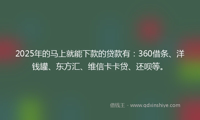 2025年的马上就能下款的贷款有：360借条、洋钱罐、东方汇、维信卡卡贷、还呗等。
