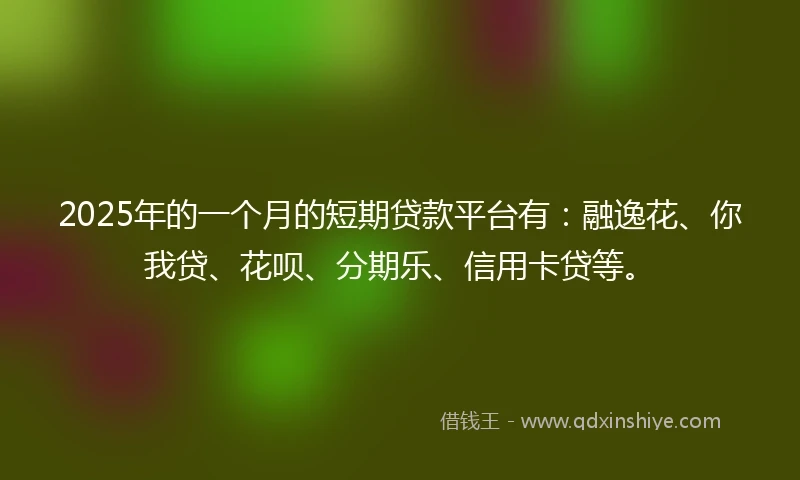 2025年的一个月的短期贷款平台有：融逸花、你我贷、花呗、分期乐、信用卡贷等。