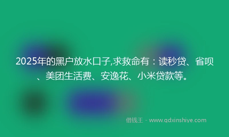 2025年的黑户放水口子,求救命有：读秒贷、省呗、美团生活费、安逸花、小米贷款等。