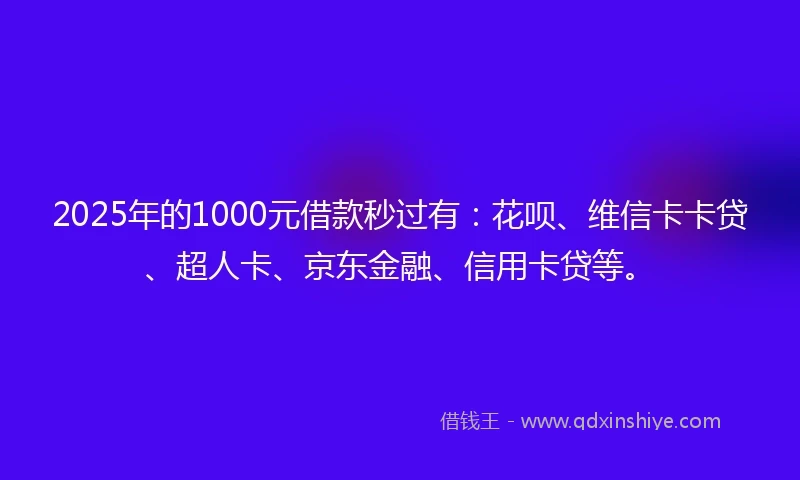 2025年的1000元借款秒过有：花呗、维信卡卡贷、超人卡、京东金融、信用卡贷等。
