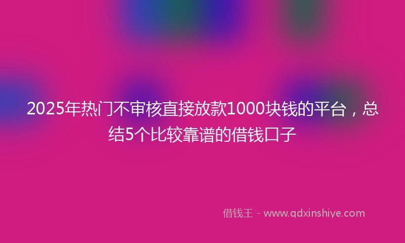 2025年热门不审核直接放款1000块钱的平台，总结5个比较靠谱的借钱口子