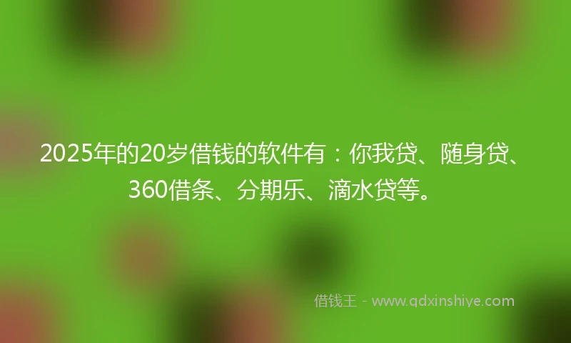 2025年的20岁借钱的软件有:你我贷、随身贷、360借条、分期乐、滴水贷等。