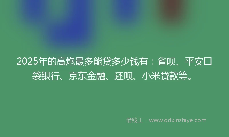 2025年的高炮最多能贷多少钱有：省呗、平安口袋银行、京东金融、还呗、小米贷款等。
