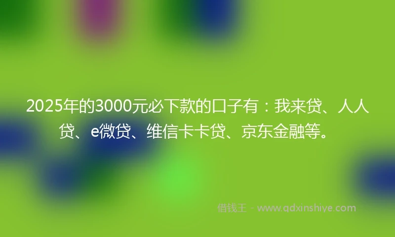 2025年的3000元必下款的口子有:我来贷、人人贷、e微贷、维信卡卡贷、京东金融等。