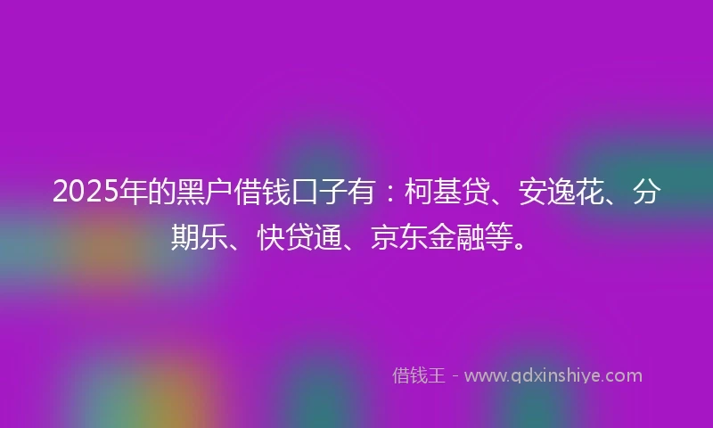 2025年的黑户借钱口子有：柯基贷、安逸花、分期乐、快贷通、京东金融等。