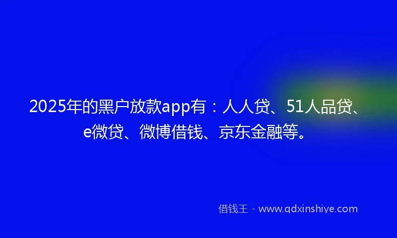 2025年的黑户放款app有:人人贷、51人品贷、e微贷、微博借钱、京东金融等。