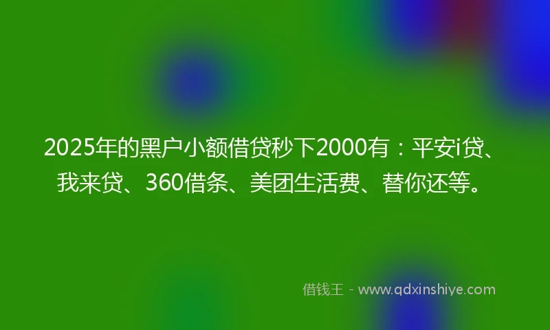 2025年的黑户小额借贷秒下2000有：平安i贷、我来贷、360借条、美团生活费、替你还等。