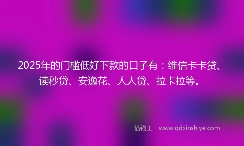 2025年的门槛低好下款的口子有：维信卡卡贷、读秒贷、安逸花、人人贷、拉卡拉等。