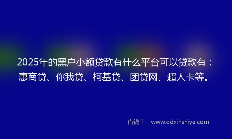 2025年的黑户小额贷款有什么平台可以贷款有：惠商贷、你我贷、柯基贷、团贷网、超人卡等。