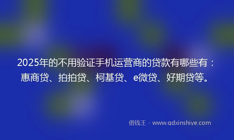 2025年的不用验证手机运营商的贷款有哪些有：惠商贷、拍拍贷、柯基贷、e微贷、好期贷等。
