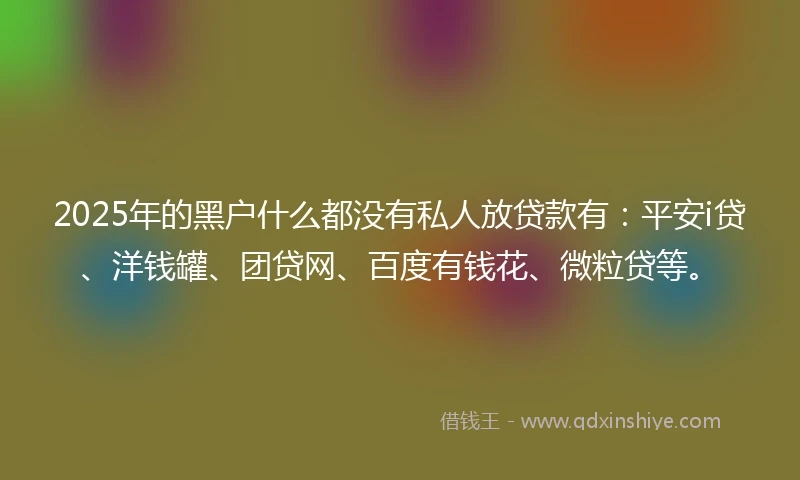 2025年的黑户什么都没有私人放贷款有：平安i贷、洋钱罐、团贷网、百度有钱花、微粒贷等。