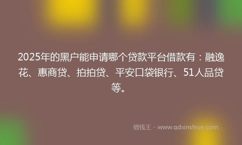 2025年的黑户能申请哪个贷款平台借款有：融逸花、惠商贷、拍拍贷、平安口袋银行、51人品贷等。