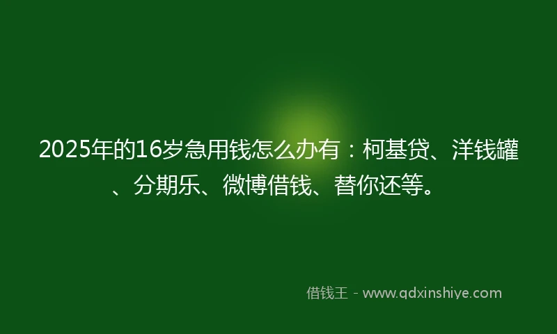 2025年的16岁急用钱怎么办有：柯基贷、洋钱罐、分期乐、微博借钱、替你还等。