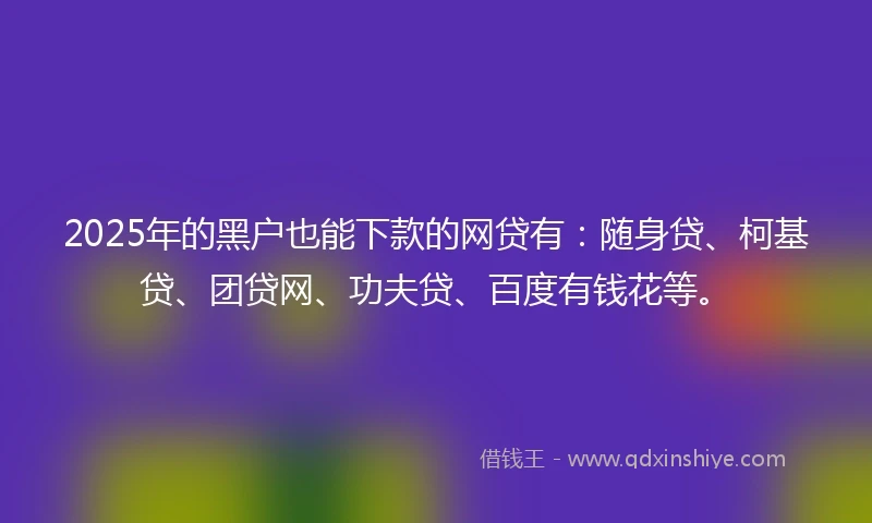 2025年的黑户也能下款的网贷有:随身贷、柯基贷、团贷网、功夫贷、百度有钱花等。