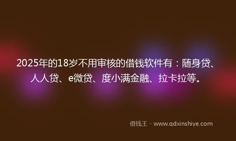 2025年的18岁不用审核的借钱软件有：随身贷、人人贷、e微贷、度小满金融、拉卡拉等。