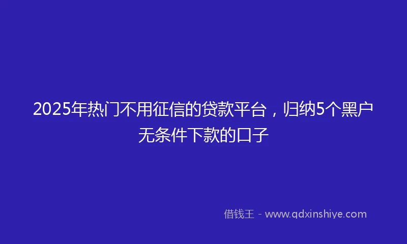 2025年热门不用征信的贷款平台，归纳5个黑户无条件下款的口子