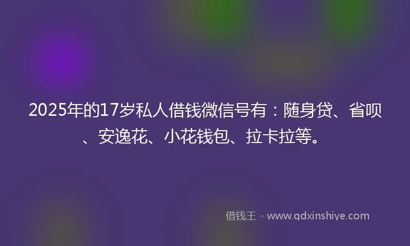 2025年的17岁私人借钱微信号有：随身贷、省呗、安逸花、小花钱包、拉卡拉等。