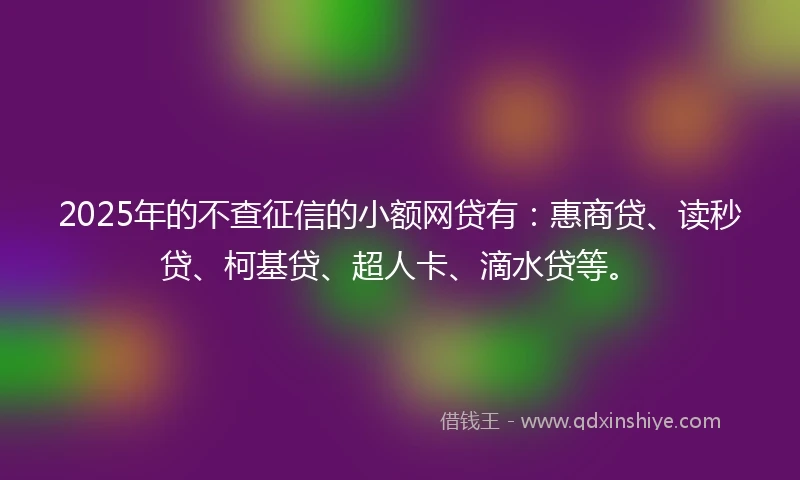 2025年的不查征信的小额网贷有：惠商贷、读秒贷、柯基贷、超人卡、滴水贷等。
