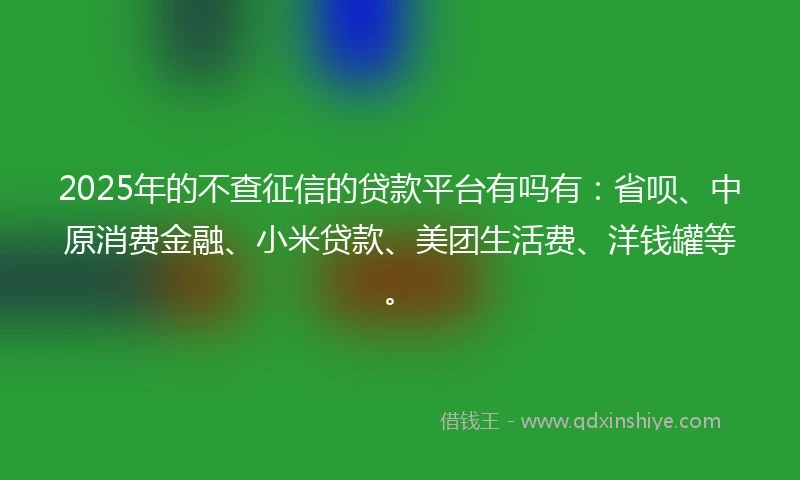 2025年的不查征信的贷款平台有吗有：省呗、中原消费金融、小米贷款、美团生活费、洋钱罐等。