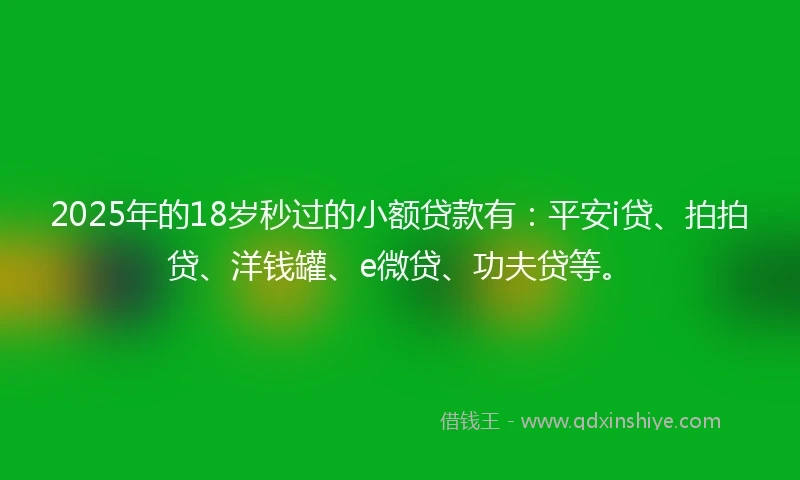 2025年的18岁秒过的小额贷款有:平安i贷、拍拍贷、洋钱罐、e微贷、功夫贷等。