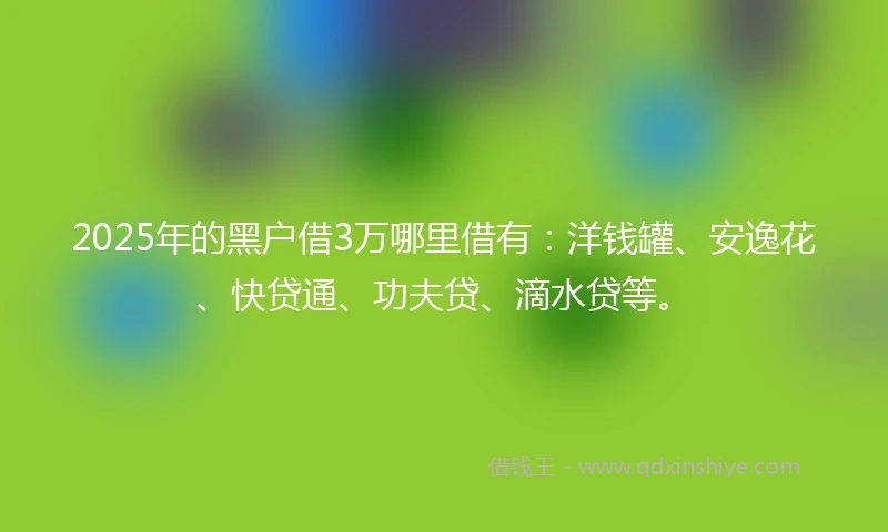 2025年的黑户借3万哪里借有：洋钱罐、安逸花、快贷通、功夫贷、滴水贷等。