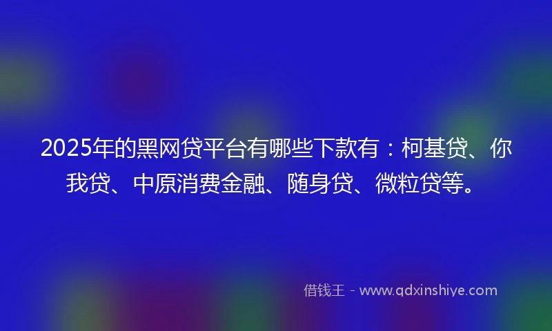 2025年的黑网贷平台有哪些下款有：柯基贷、你我贷、中原消费金融、随身贷、微粒贷等。