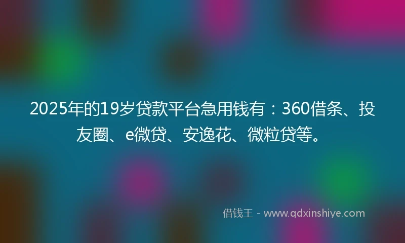 2025年的19岁贷款平台急用钱有：360借条、投友圈、e微贷、安逸花、微粒贷等。