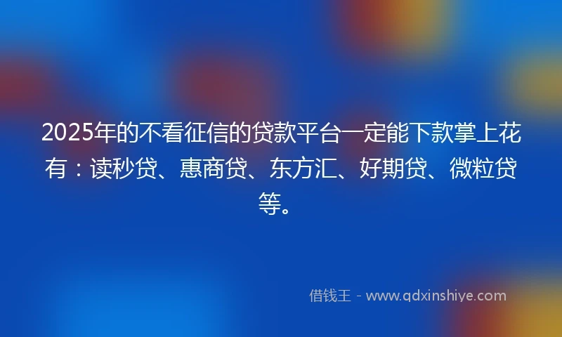 2025年的不看征信的贷款平台一定能下款掌上花有：读秒贷、惠商贷、东方汇、好期贷、微粒贷等。