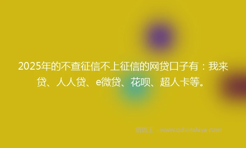 2025年的不查征信不上征信的网贷口子有：我来贷、人人贷、e微贷、花呗、超人卡等。