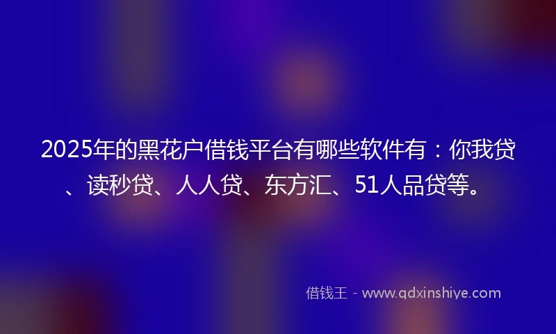 2025年的黑花户借钱平台有哪些软件有:你我贷、读秒贷、人人贷、东方汇、51人品贷等。