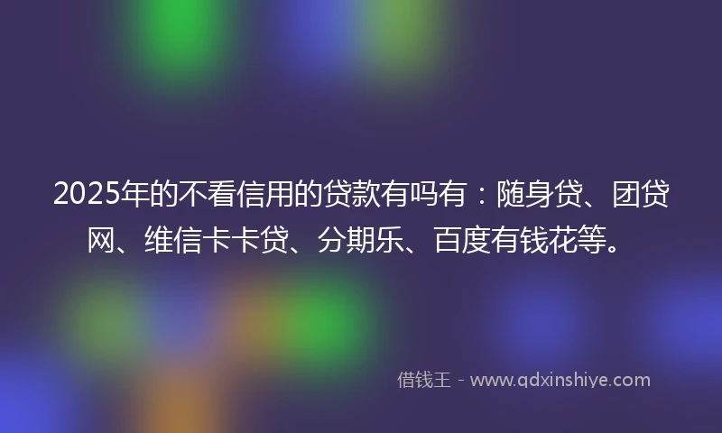 2025年的不看信用的贷款有吗有：随身贷、团贷网、维信卡卡贷、分期乐、百度有钱花等。