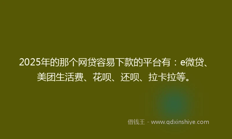 2025年的那个网贷容易下款的平台有：e微贷、美团生活费、花呗、还呗、拉卡拉等。