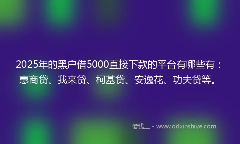 2025年的黑户借5000直接下款的平台有哪些有：惠商贷、我来贷、柯基贷、安逸花、功夫贷等。